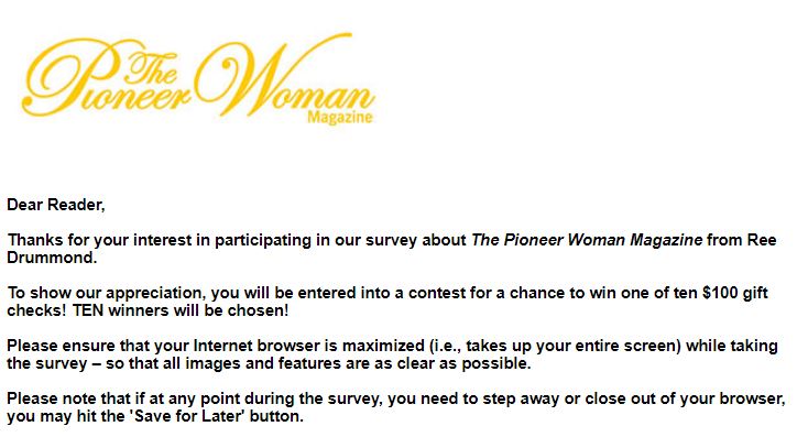 The Pioneer Woman Magazine Sweepstakes - Win Check
