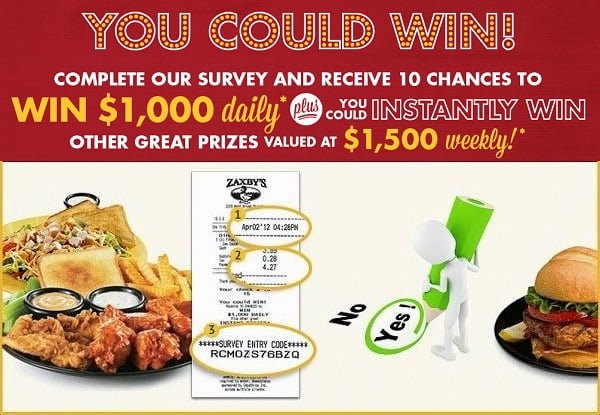 My Zaxbys Visit Survey Sweepstakes - Win Cash Prizes